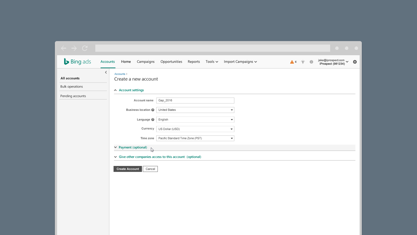 set up account