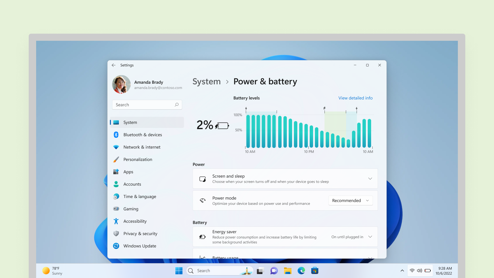 setting app with energy saver
